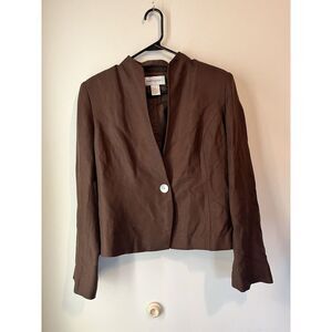 Vintage Bloomingdales Linen Blend One Button Single Breasted Blazer Brown Size 8